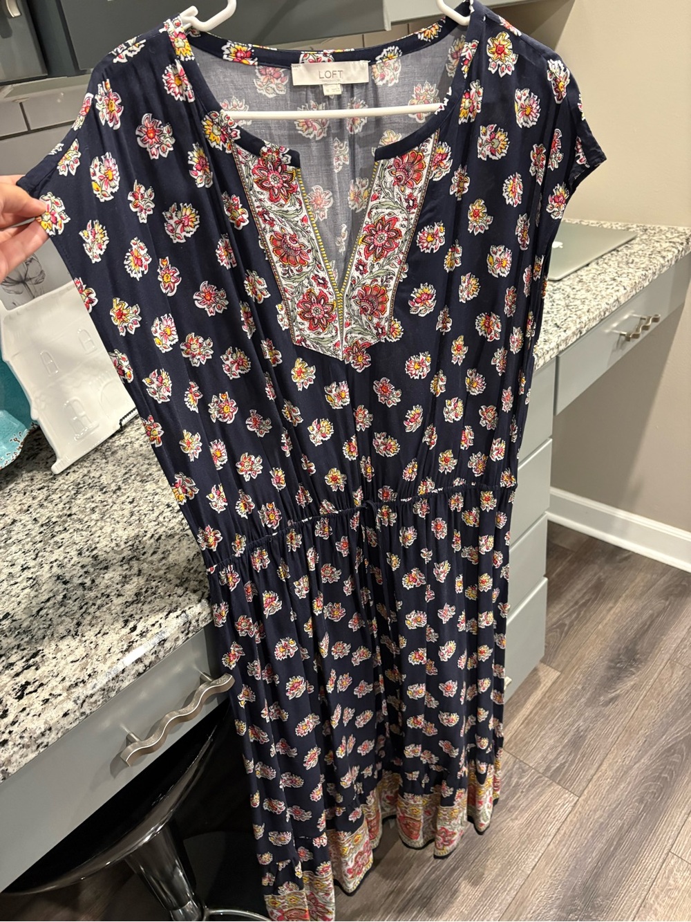 LOFT Navy Floral Embroidered Maxi Dress